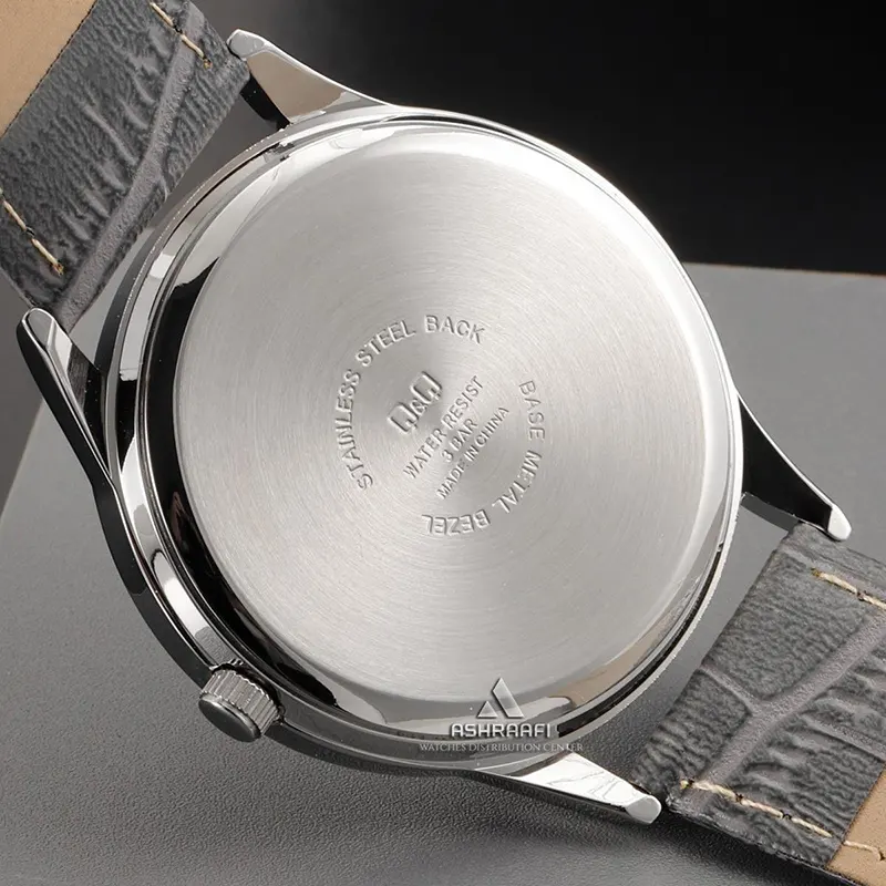 Q&Q Japan Quartz Grey Dial Grey Leather Strap Men's Watch- C214J322Y